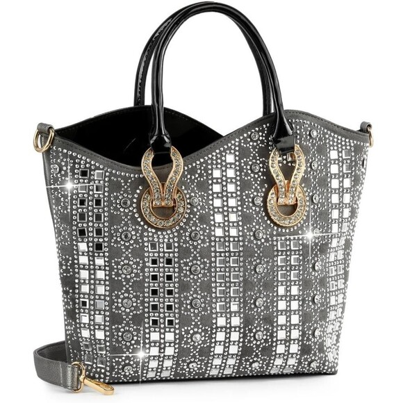 Women's Silver Rhinestone Ombre Pattern Design Elegant Tote Handbags for Women - Picture 1 of 2